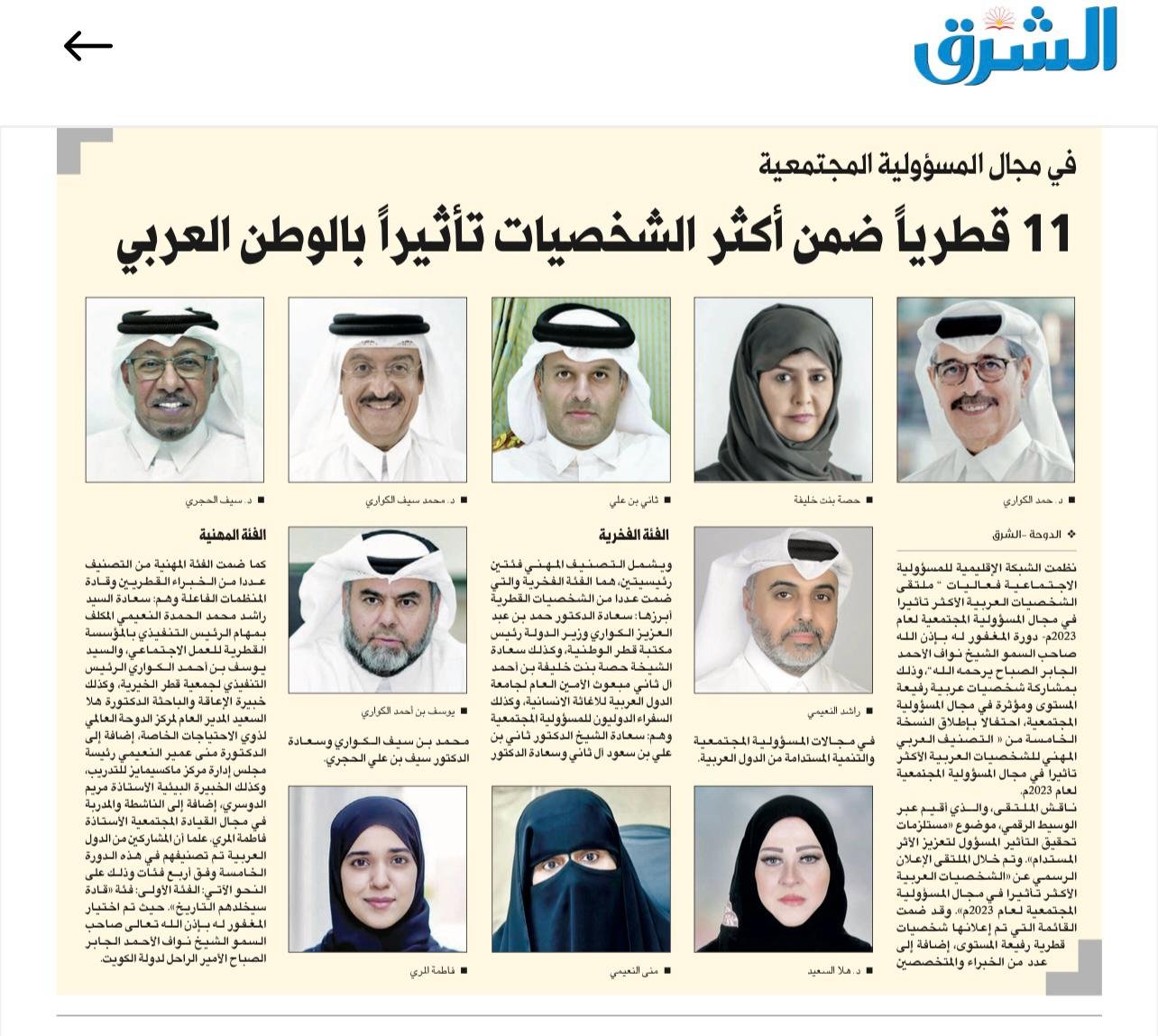 اختيار دكتورة منى النعيمي ضمن الشخصيات العربية الأكثرتأثيراً في مجال المسؤولية المجتمعية لعام 2024